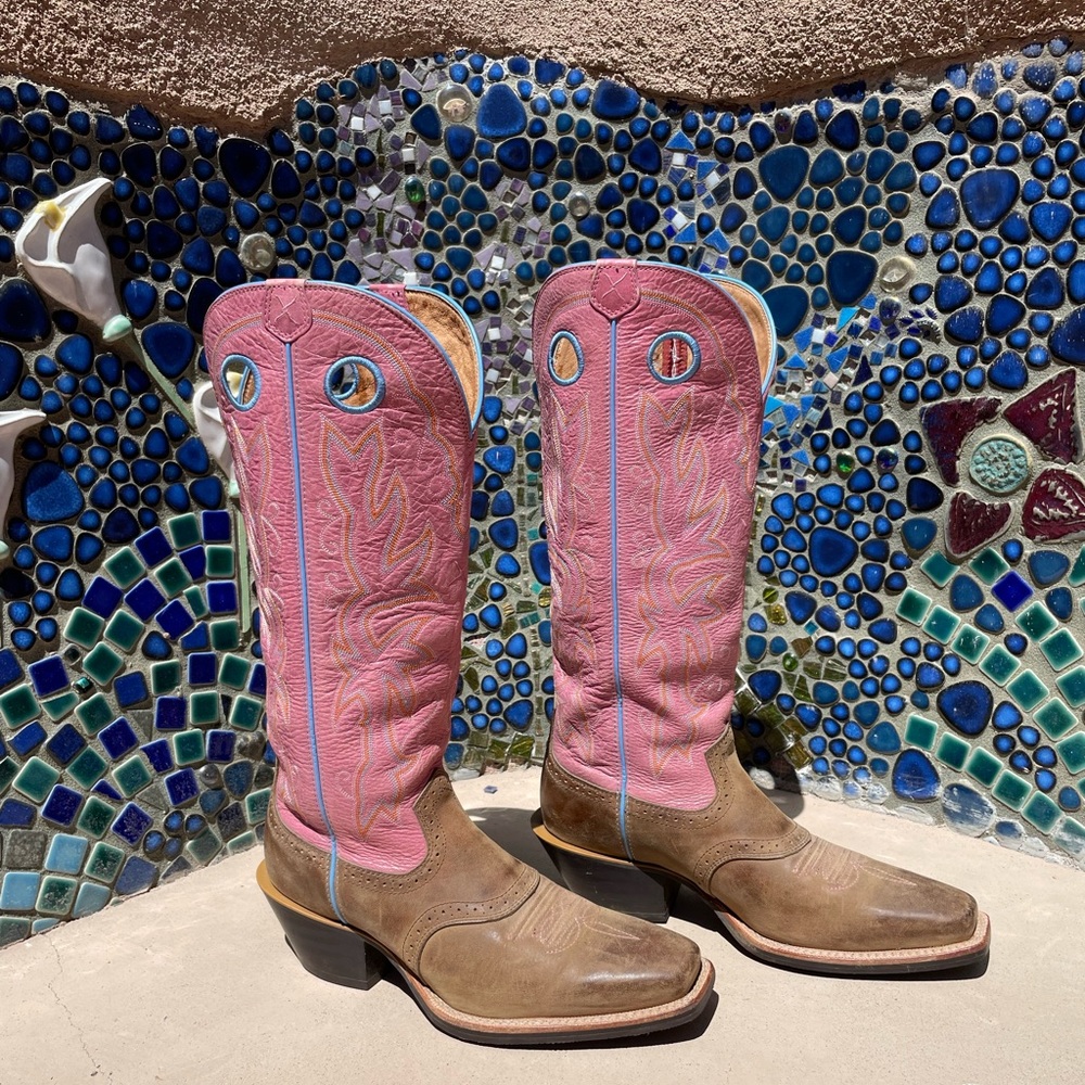 Knee high pink and brown Twisted X cowboy boots sz 10 women
